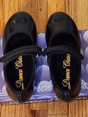 Dance Class Black Mary Jane Tap Shoes Girls Size 10 EUC